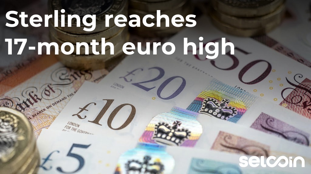 Sterling reaches 17-month euro high